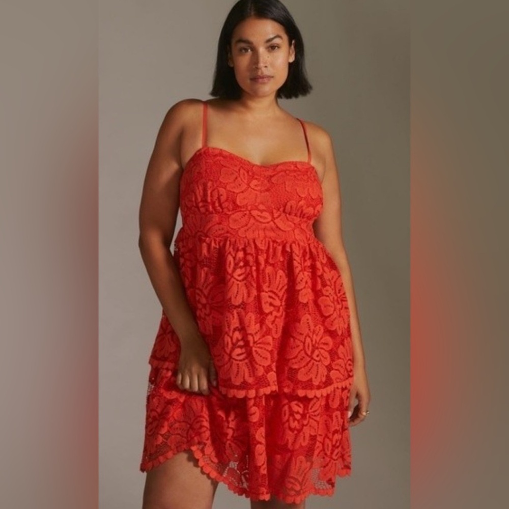 Maeve By Anthropologie Red Lace Mini Dress Size M